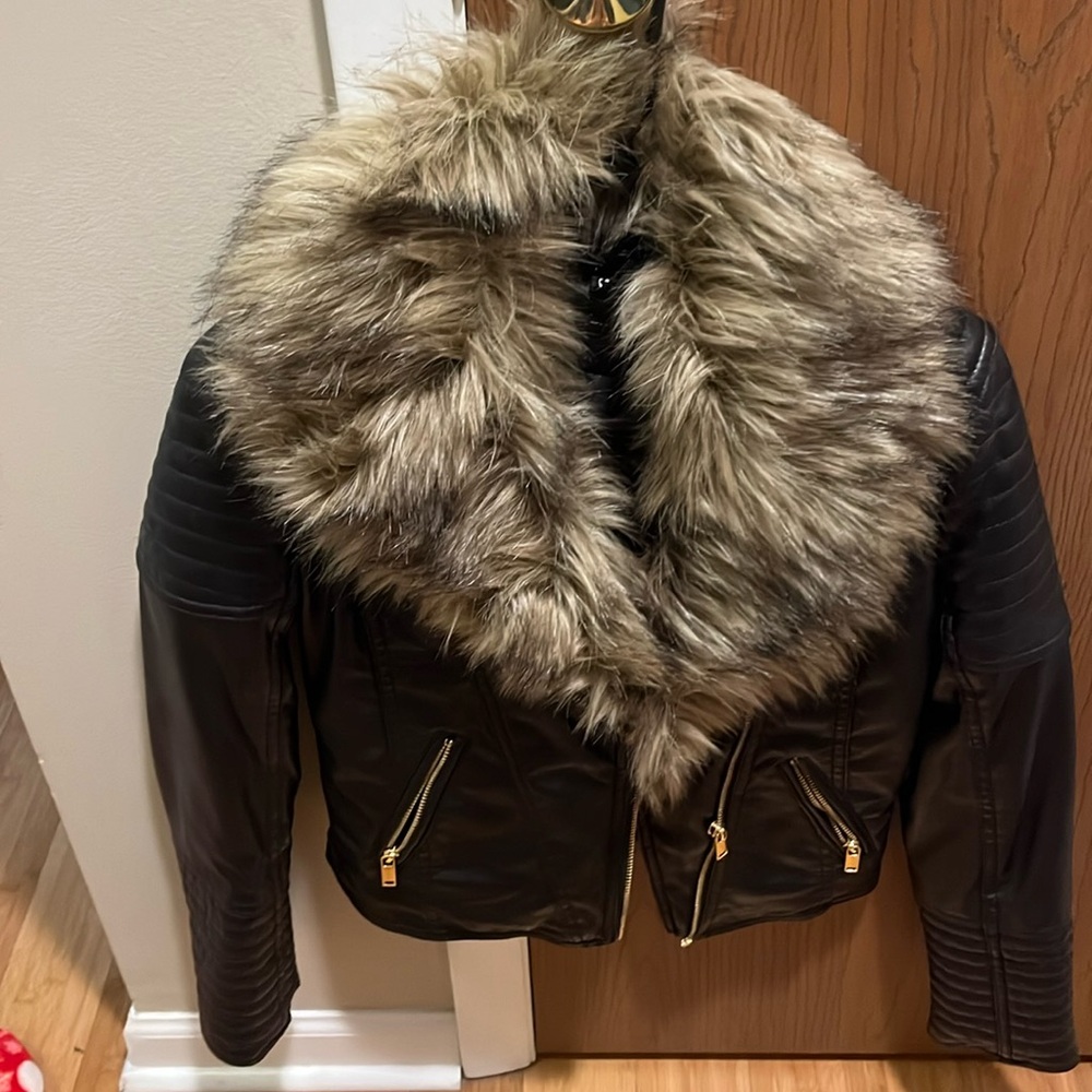 H&M leather jacket with removable fur